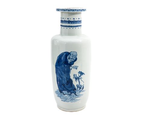 Depicting man with dragon, marked with double ring on bottom, 49 cm. tall, fritting on rim.