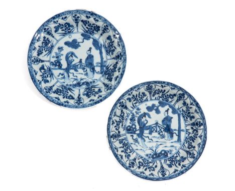 Depicting Chinese ladies in garden, Kangxi Period, 22 cm. in diameter, chip.
