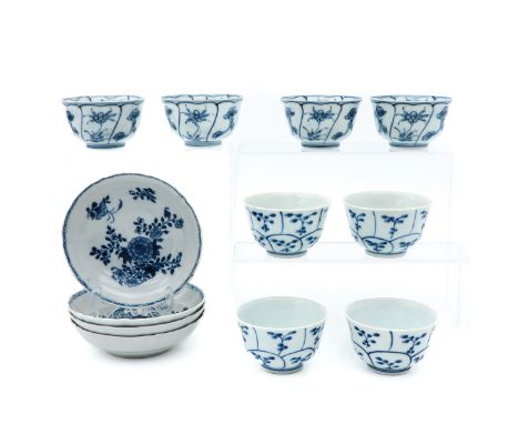Including 8 cups and 4 saucers, floral decor, saucers are 14 cm. in diameter, chip and hairline.
