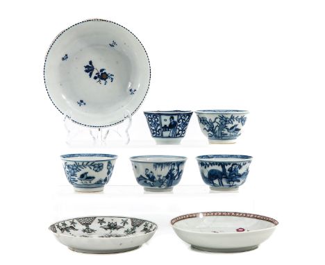 In a variety of decors and sizes, including 5 cups and 3 saucers, largest saucer is 14 cm. in diameter, in diverse conditions