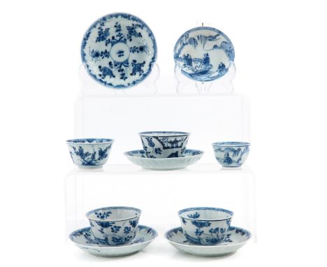 Including 5 cups and 5 saucers, largest saucer is 11 cm. in diameter, in diverse conditions.