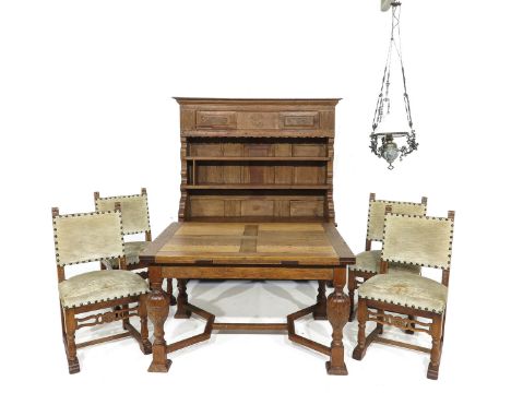 Including table with 4 chairs, buffet, 179 x 155 x 49 cm. in addition to oil lamp.