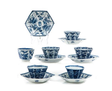 Including 6 cups and 6 saucers, decorated with roosters and flowers, saucers are 11 cm. in diameter, in diverse conditions.