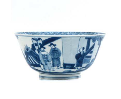 Decorated with Chinese figures in garden, 18th Century, Kangxi mark, 16 cm. in diameter. 