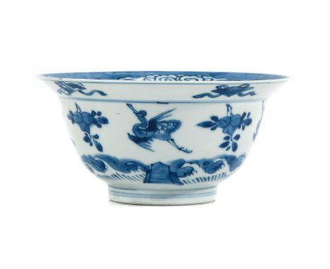 Decorated with birds in flght surrounding bowl and lozenge on rim, 18th Century, marked with double ring and censer, hairline