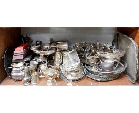 A Collection of Assorted Silver and Silver Plate, the silver comprising a sauceboat; the silver plate including various trays