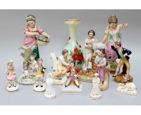 A Derby Porcelain Model of Two Lambs, circa 1770, together with a collection of other English ceramic figures including early