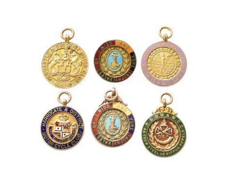 Five Various George V Gold and Enamel Medals, Four by James Fenton, Birmingham, Two 1925, One 1926 and One 1926, 9ct, each ci
