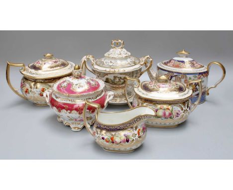 A Collection of Early 19th Century English Porcelain, including a hybrid hard paste teapot and cover painted in the Imari sty