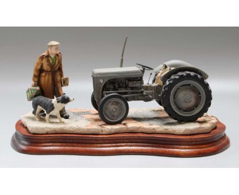 Border Fine Arts 'An Early Start' (Massey Ferguson Tractor), James Herriot model No. JH91 by Ray Ayres, on wood baseThe exhau