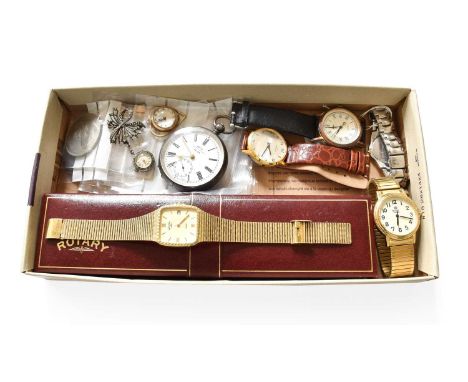 A Quantity of Watches, including Seiko, Rotary, a heart shaped fob watch, three further wristwatches etc; together with a sma