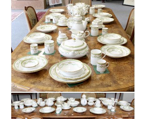 A Thomas Goode Porcelain Part Dinner, Tea and Coffee Service, Green Garland pattern, comprising: coffee pot and coverteapot a