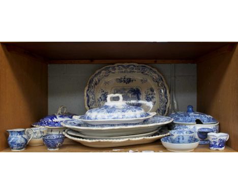 A Collection of Early 19th Century English Printed Pottery, including pearlware teabowls and saucers, stone china, meat dishe