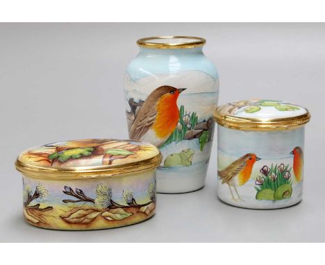Moorcroft Enamels: "Last Snow of Winter" Hinged Trinket Box, limited edition 27/50, 4.5cm high with original box and certific