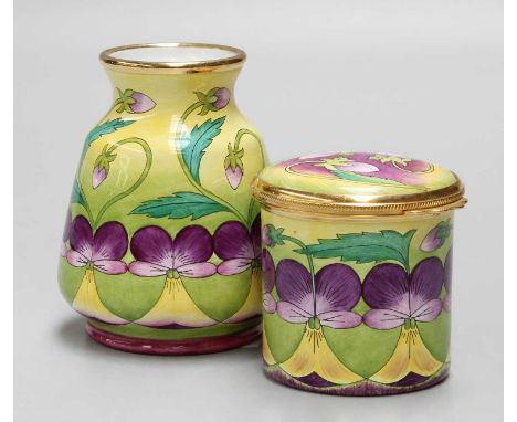 Moorcroft Enamels: "Elysium" Hinged Trinket Box, 4.5cm high with original box, and "Elysium" Vase, 6.5cm high, also with orig