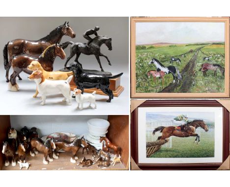 Beswick Horses, including large Hunter, all brown gloss; with various others; some foreign models; a resin jockey on racehors