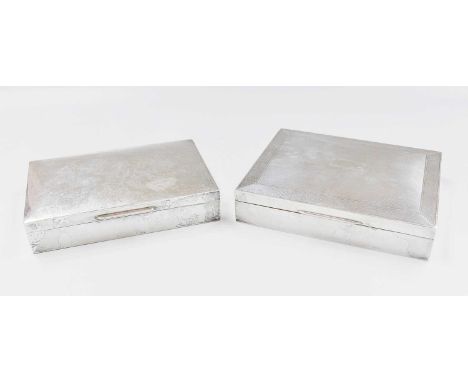 Two Differing Silver Cigarette-Boxes, each oblong, one with engine-turned decoration and one plain, each wood-lined, 16.5cm w