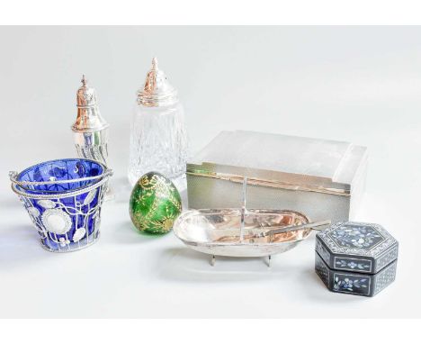 A Collection of Assorted Silver, Silver-Mounted and Silver Plate Items, the silver including a cigarette-box, engine-turned, 