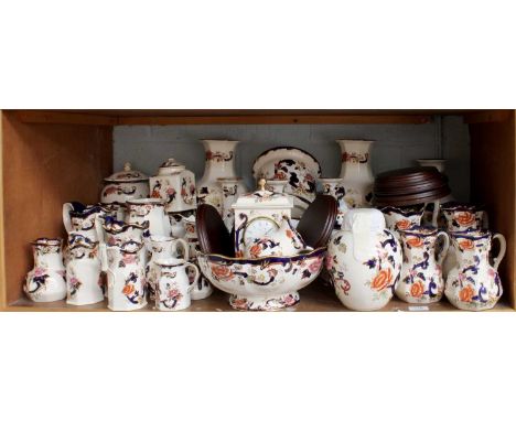 Modern Masons Pottery "Mandalay" Pattern, a large quantity of decorative shapes, including octagonal vases, candlesticks, gin
