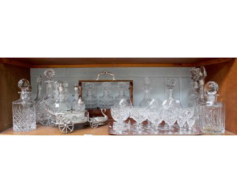 A Collection of Silver Plate and Glass, the silver plate comprising a condiment set in the form of a carriage being drawn by 