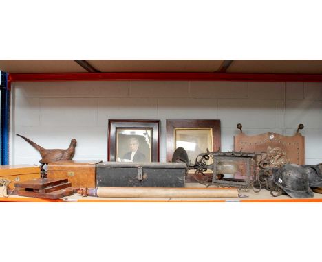 Miscellaneous Wooden and Metalwares, including a Victorian fitted satinwood workbox, similar walnut box, stencilled military 