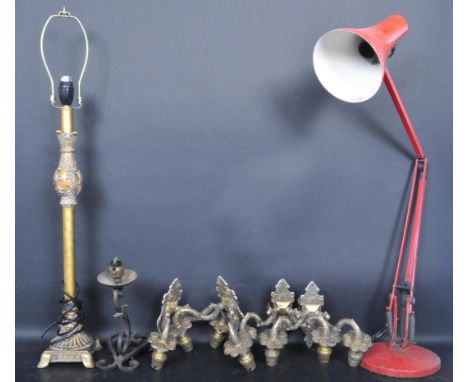 A collection of retro vintage 20th century and later lighting equipment to include a Herbert Terry style desk lamp, a pair on