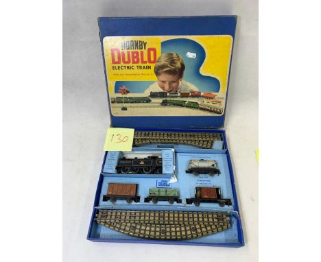 HORNBY 00 gauge 3 rail goods set with 264 tank engine, 4 goods trucks, including Esso tanker, complete with rails, box top is