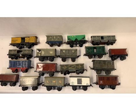 Hornby etc tin plate 0 Gauge freight rolling stock - Milk Vans, Hopper, Cold Vans, box vans & Guards Brake20  Condition 4-5  