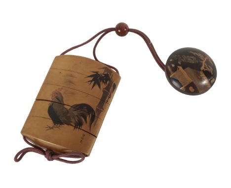 A JAPANESE FOUR-CASE LACQUER INRO BY TOKOSAI MASAHIGE AND TOSHUSAI Edo period, 19th century, with a cockerel to one side and 