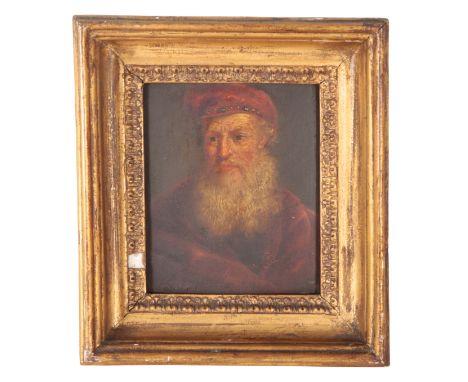 AN 18TH CENTURY PORTRAIT OF A BEARDED MAN oil on panel,16cm x 13cm, in a moulded gilt frame