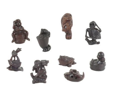 A COLLECTION OF NINE JAPANESE NETSUKE the tallest 5.5cm high, partially signed (9)Provenance: purchased from Capes Dunn, 29/0