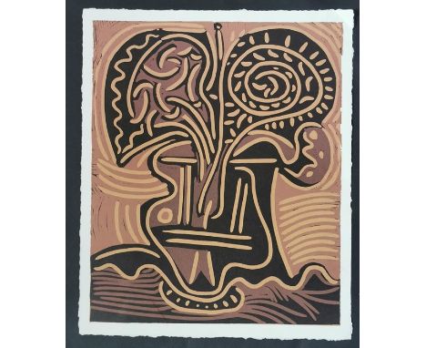 After Pablo Picasso, Flower Vase, 1962, Linocut 27cm by 22cm. Provenance Goldmark Art