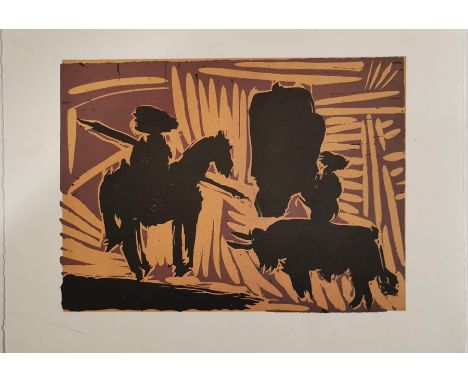 After Pablo Picasso, Before the Goading of the Bull, 1962, Linocut, 16.5cm by 22.5cm.Provenance Goldmark Art