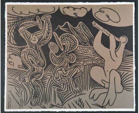 After Pablo Picasso, Dancing Satyrs and Flute Player, 1962, Linocut, 27cm by 32.5cmProvenance Goldmark Art