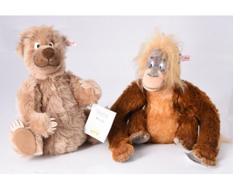 
	
		STEIFF, BALOO AND KING LOUIE, 01017 and 00783 
		Baloo with light brown mohair, button in ear, jointed, 12in. (30cm), in