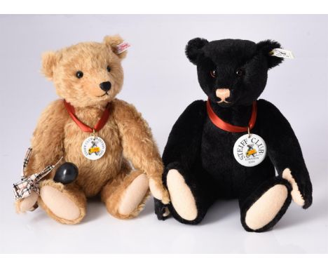 
	
		STEIFF, TEDDY BEAR 1912 REPLICA, 05030, CIRCA 1999
		Limited edition, black mohair, with ceramic Steiff Club Edition 199