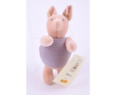 
	
		STEIFF, PIGLET, 03177, CLASSIC POOH COLLECTION, CIRCA 2002
		Limited edition of 5,000, pink mohair, striped pink and gre