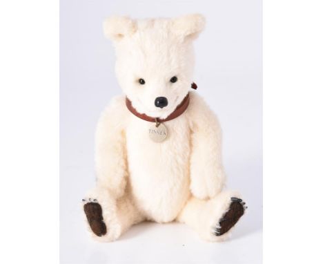 
	
		R. JOHN WRIGHT, TAG BEAR, TINKER, 147/500, CIRCA 2003
		White mohair, with a brown leather collar and circular name tag,