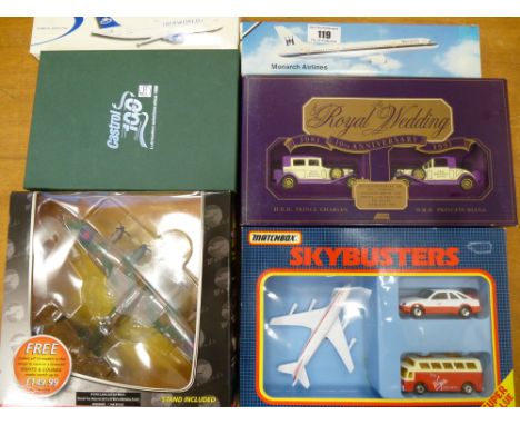 CORGI WARBIRDS AVRO LANCASTER MKIII, MATCHBOX SKYBUSTERS SET, LLEDO ROYAL WEDDING 1991 10TH ANNIVERSARY SET, CASTROL SET AND 