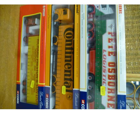 3 BOXED CORGI LIMITED EDITION TRUCKS - R PRESTON & SON, CONTINENTAL AND PETE OSBORNE