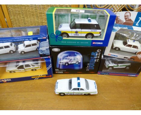 5 BOXED CORGI POLICE VEHICLES INCLUDING Z CARS FORD ZEPHYR, CORGI 1:43 SCALE 2 CAR POLICE 75TH ANNIVERSARY SET AND 1 LOOSE CO