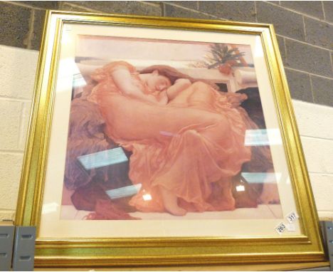 Large gold coloured framed Flaming June print, 66 x 70 cm 