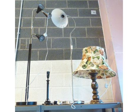 Large ceramic table lamp and shade plus twin arm standard lamp and two others