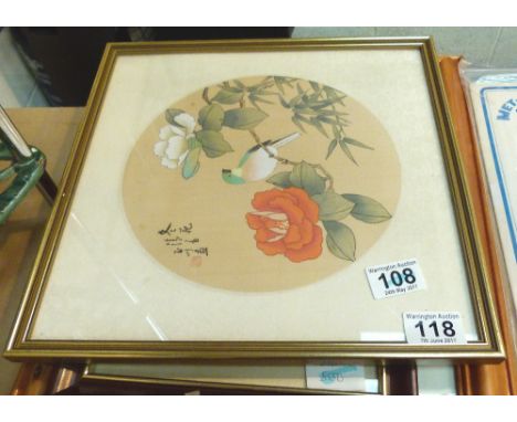 Limited edition signed print of a swan and two Chinese paintings on silk 