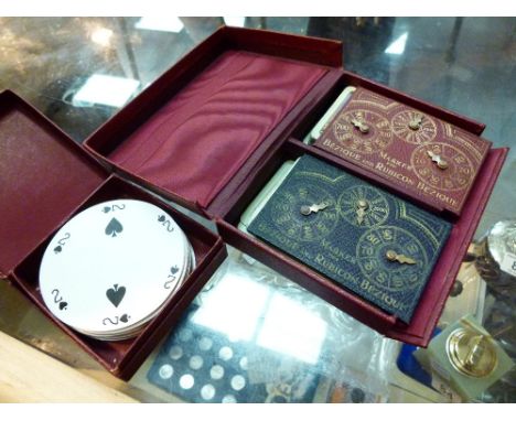 Vintage circular playing card and Bezique set 