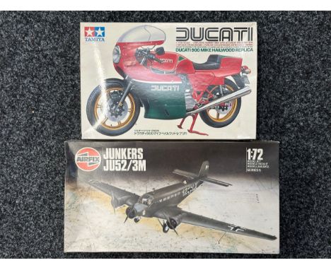 Model Construction kits: Tamiya Ducati 900 Mike Hailwood Replica Motorcycle 1/12th scale. Along with an Airfix Junkers Ju52/3