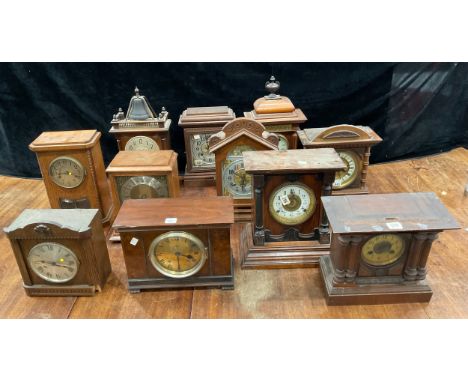 Clocks - early to mid 20th century, architectural cases, mostly oak (11) 