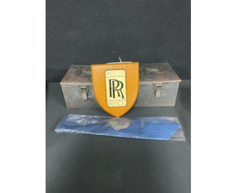 Automobilia - vintage Rolls Royce Motors toolbox and Rolls Royce shield and necktie 