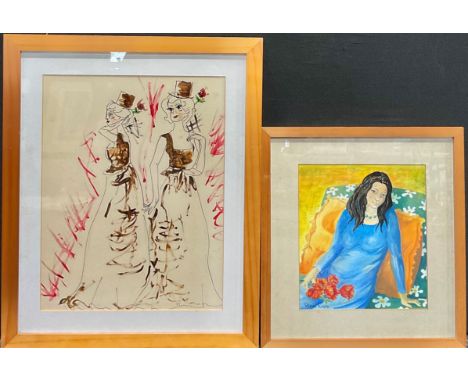 English School  Fashionable Ladies  unsigned, watercolour; another, Sheila Rose, Portrait 