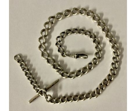 A hallmarked silver graduated link Albert chain, assay location marks rubbed, 35.5g 